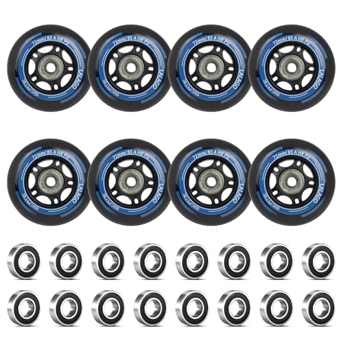 LALAGO Lot de 8 Roues de Rollers en Ligne, 72mm Roues de Patins à Roulettes de Rechange Avec Roulements ABEC 9
