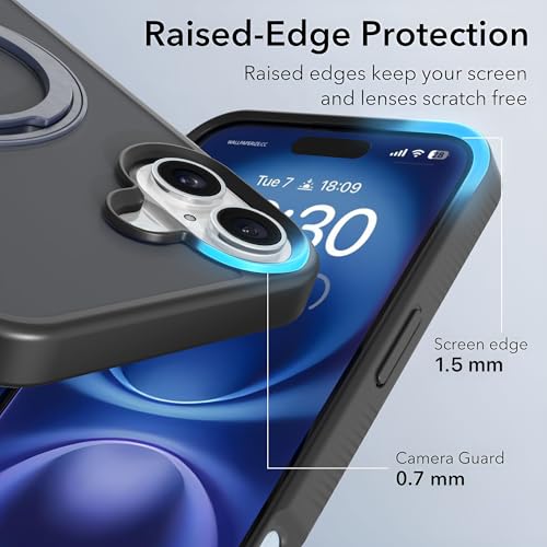 Image of eller sante Astros Magpro Back Cover Case for iPhone 16 Plus with Magnetic Alloy Ring Metal Kickstand Camera Protector TPU Shockproof 10ft Drop Protection Compatible with Mag-Safe- Black