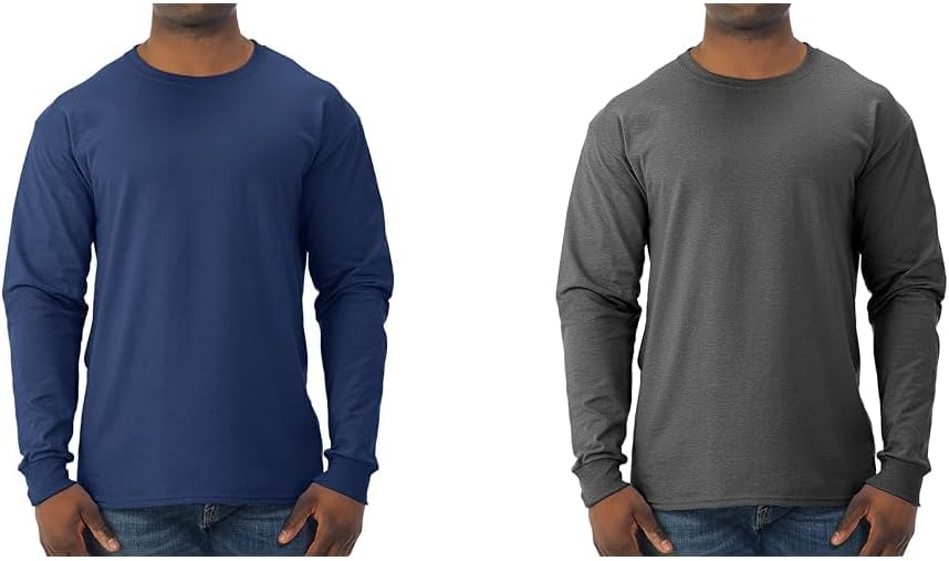 Jerzees Men's Dri-Power Cotton Blend Long Sleeve Tees, Moisture Wicking, Odor Protection, UPF 30+, Sizes S-3x, Multi-Color Bundle
