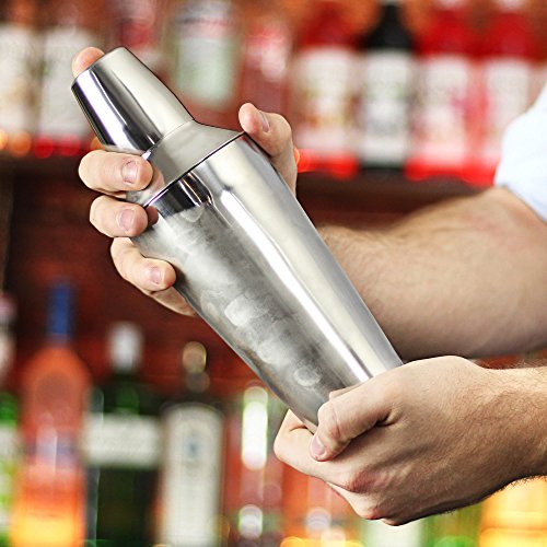 Manhattan Cocktail Shaker by bar@drinkstuff (28 oz / 750ml - 26cm Tall) Stainless Steel 3 Piece Cocktail Shaker with Strainer - Image 3
