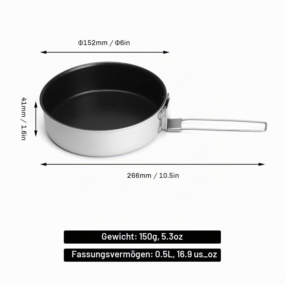 Fire-Maple Frost-Antihaft-Pfanne für Camping, 500 ml, leichte Aluminiumpfanne mit abnehmbarem Griff, tragbare Bratpfanne zum Kochen im Freien