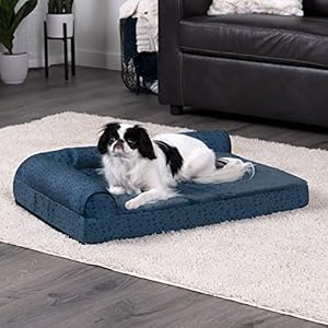   Furhaven-Orthopedic-Dog-Bed-for-MediumSmall-Dogs-w-Removable-Bolsters-Washable-Cover-For-Dogs-Up-to-35-lbs-Plush-Almond-Print-L-Shaped-Chaise-Blue-Almonds-Medium