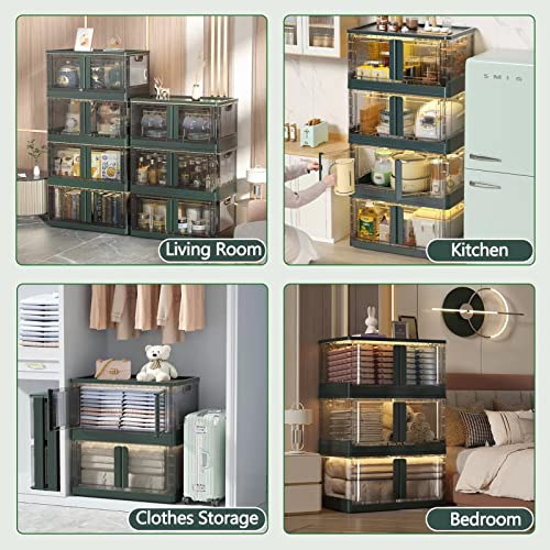 Sineda 3 Pack Storage Bins With Lids - 8.4 Gallon Collapsible Storage Bins With Wheels And Door, Stackable Storage Bins For Clothing, Blankets, Books, Bedding And Toys.(8.4Gal - 3Pack, Green) #TOP5