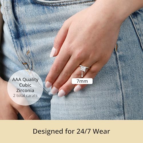 MAX + STONE 2 Carat Princess Cut Cubic Zirconia Solitaire Engagement Ring for Women | 14k Gold Engagement Rings | Simulated Diamond Real Gold CZ Engagement Ring3