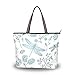 Shoulder Bag Large Beach Travel Tote Bag Blue Dragonfly Printed Handbags with Handle Top Zipper Closure