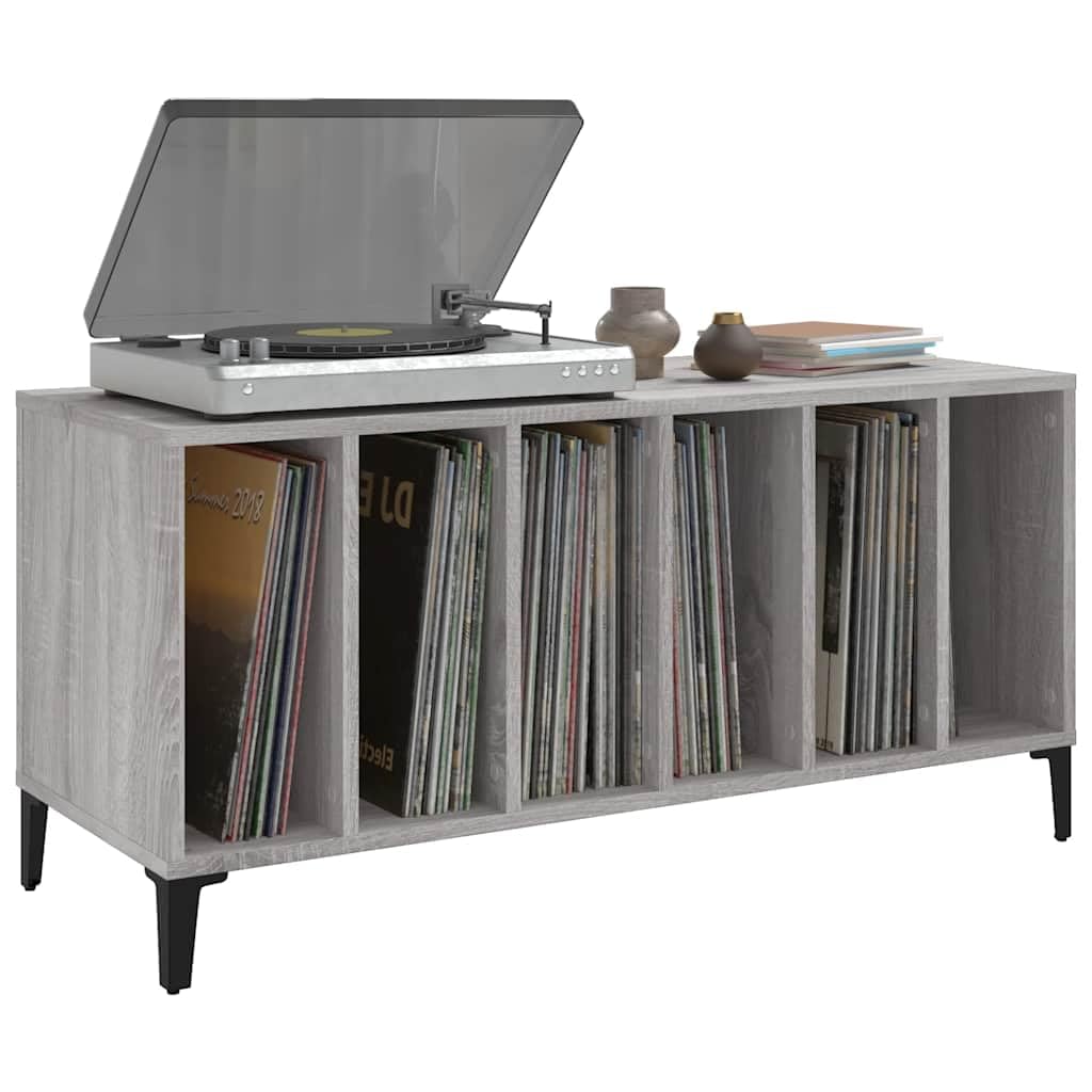 Armadio per dischi in legno Sonoma, grigio, con gambe in metallo, 100 x 38 x 48 cm, spazio per dischi in vinile e vinile, per soggiorno, ufficio e diversi scenari di archiviazione