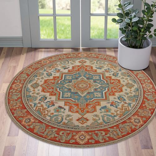 Tapete redondo lavable estilo boho 4ft miniatura 6