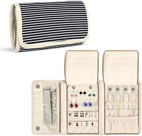 Teamoy Jewelry Roll, Jewelry Travel Organizer for Necklaces, Earrings, Bracelets, Rings, Brooches and More, Compact and Easy to Carry, Stripes