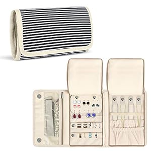 Teamoy Jewelry Roll, Jewelry Travel Organizer for Necklaces, Earrings, Bracelets, Rings, Brooches and More, Compact and Easy to Carry, Stripes