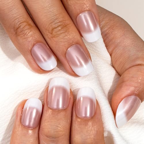 Image of CurvLife Press on Nails French Extra Short Square Acrylic Fake Nails with Apricot Design Full Cover False Nails Glossy Nude Artificial Stick on Nails for Women