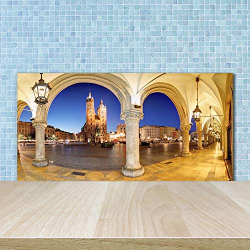 Crédence de cuisine en verre trempé 100x50 cm jaune motif Cracovie - 2