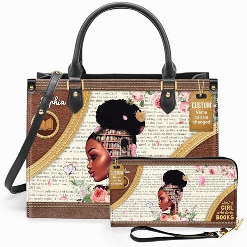 Personalized Leather Handbag For Black African Women – Matching Purse and Wallet Set – Gift for Melanin Woman