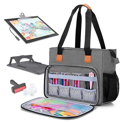 Luxja Estuche de transporte para Mesa de luz dibujo A4, Bolsa de Almacenamiento para Herramientas de Pintura de Diamante y Accesorios (Solo Bolsa), Gris