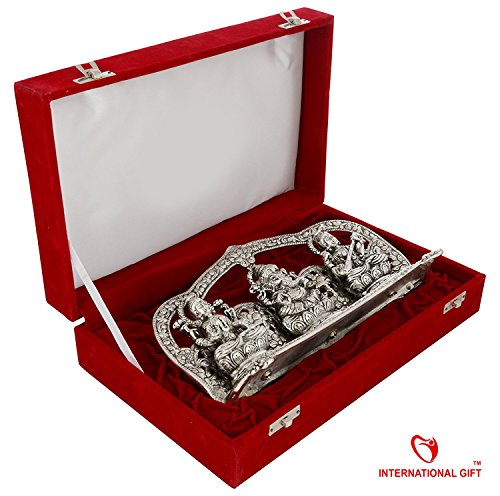 INTERNATIONAL GIFT® Silver Laxmi Ganesh Sarswati Idol Statue Oxidized Finish with Red Velvet Box Packing with Beautiful Carry Bag (14 cm X 25 cm X 5 cm) INTERNATIONAL GIFT® Silver Laxmi Ganesh Sarswati Idol Statue Oxidized Finish with Red Velvet Box Packing with Beautiful Carry Bag (14 cm X 25 cm X 5 cm)