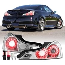 USR 08-15 V35 2D Tail Light w/ 4 LED Bulbs Upgrade Left + Right Pair - Compatible with 2008-2015 Infiniti G37 / Q60 Coupe 2 Door All Models/Trims CLEAR TAIL LIGHTS w/WIRE HARNESS & LED BULBS