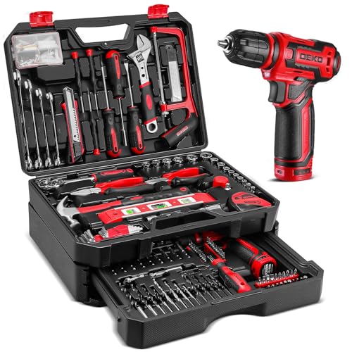 Drill Tool Set?Tool Kit with 12V Power Cordless Drill Hand Repair Tools Box with Drill, Home Tool Kits for Men & Women, Hand Drill Set Perfect for Homeowner, Diyer, Handyman - Red