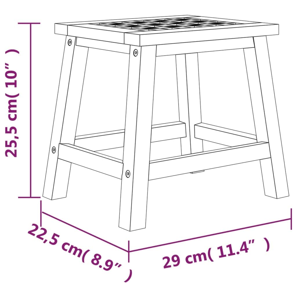 Taburete de madera maciza de nogal, 29 x 22,5 x 25,5 cm, antideslizante, estable, versátil, utilizable como taburete de ducha, asiento de baño con asa, para personas mayores y discapacitados