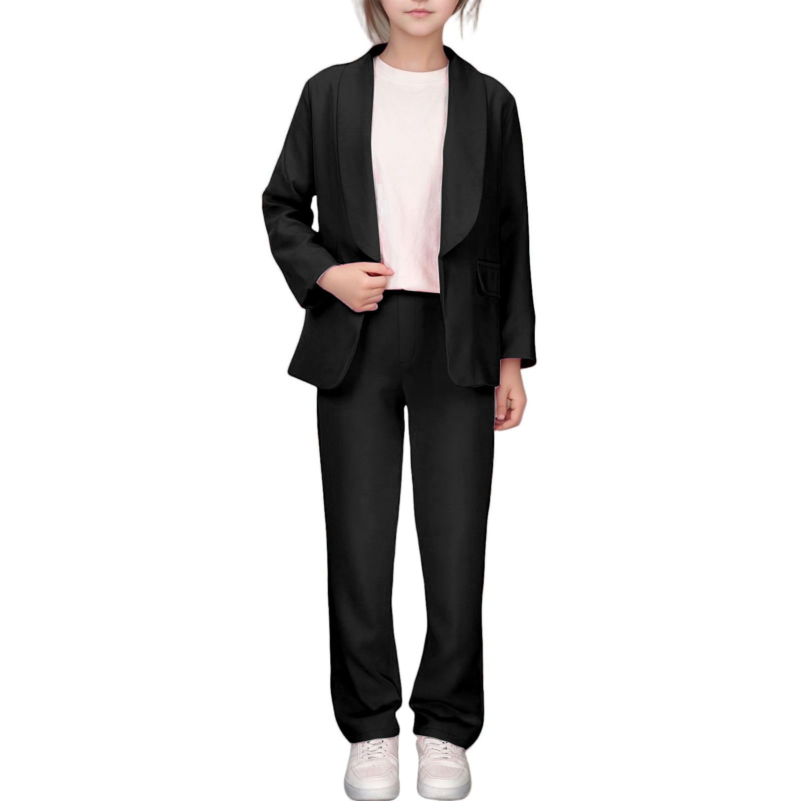 Blazer para niña chaqueta de traje formal color sólido manga larga talla 5-14 años