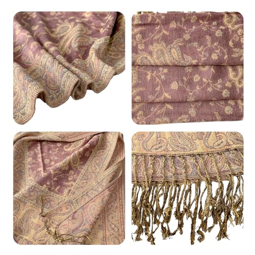 Image of Pashmina Scarf for Women Shawls and Wraps Reversible Paisley Vintage Jacquard Soft Silky Rave Scarves Men