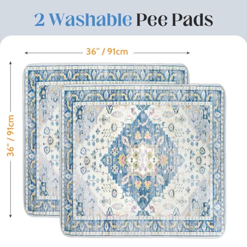 Image of Washable Pee Pads for Dogs, 2 Pack Reusable Puppy Training Pads 36 inchx36 inch Super Absorbent Waterproof Dog Training Pads, Non-Slip Potty Pads, Whelping Pads Litter Mat Blue Medallion