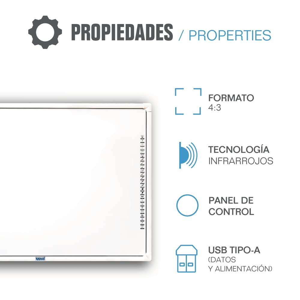 iggual Pizarra Blanca Interactiva IRIS 86” (4:3)- Tecnología Infrarrojos- Pantalla Táctil 10 Puntos de Contacto- Compatible Windows/Mac/Linux- Ideal Empresas y Educación (10 Usuarios Máximo.)