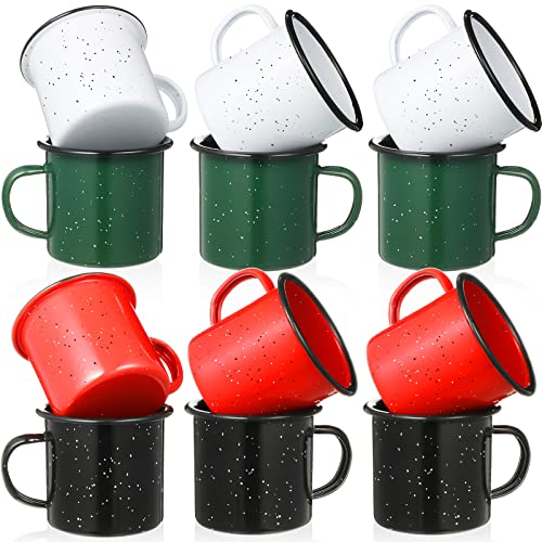 12 Pieces 12 Ounce Enamelware Coffee Mug, Outdoor Camping Mugs Multicolor Enamel Mug with Handle, Ideal for Early Morning 350ml Campfire Coffee or Cold Beverages, Picnic, Travel, Hiking