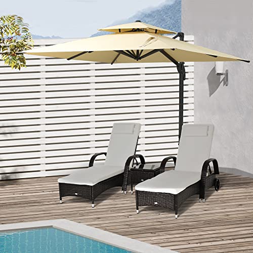 Outsunny 10Ft Cantilever Patio Umbrella With Base, Hanging Aluminum Offset Umbrella With 360° Rotation, Easy Tilt, 8 Ribs, Crank, Cross Base Included For Backyard, Poolside, Lawn, Garden, Beige #TOP1