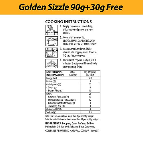 Image of ACT II Instant Golden Sizzle Popcorn, (90 + 30 gm)120g /(90 + 22.5gm ) = 112.5gm [weight may vary]