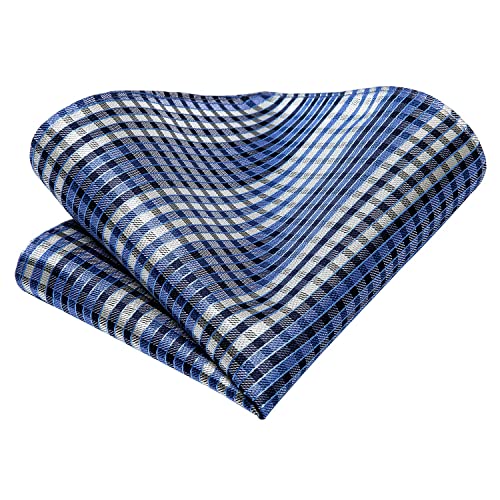 Image of Hi-Tie Mens Plaid Ties Classic Paisley Necktie with Handkerchief Cufflinks Set Business Stripe Tie