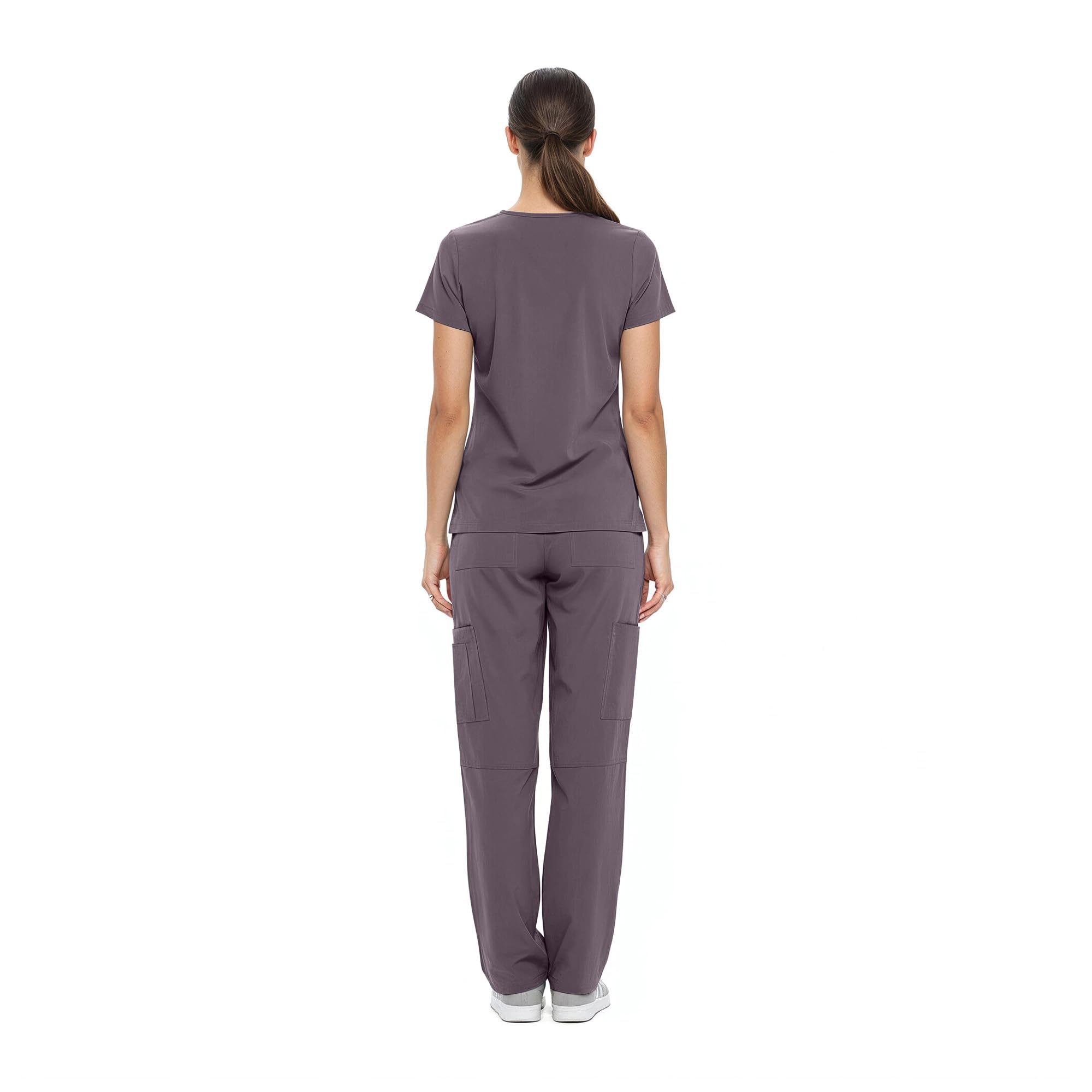 Natural Uniforms Women's Cool Stretch V-Neck Top and Cargo Pant Set 8400-9400, Charcoal, XS
