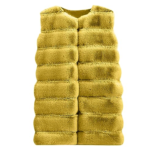 Womens Faux Fur Winter Coats Sleeveless Warm Jacket Sherpa Vest Plus Size Fuzzy Fleece Long Coat Outerwear with Pocket3