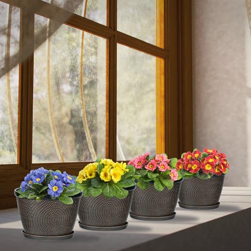 Image of Quarut 4 Pack 6 Inch Flower Pots Planters for Outdoor Indoor