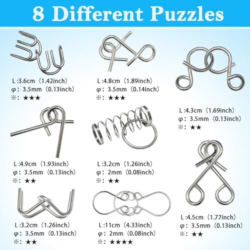 Steemjoey 8 Stück Knobelspiele Metall, Metalldraht Puzzle, Metallpuzzle Metallknobellei Set Denkaufgabe IQ Test Lernspielzeug Party Mitgebsel Kindergeburtstag für Erwachsene Kinder