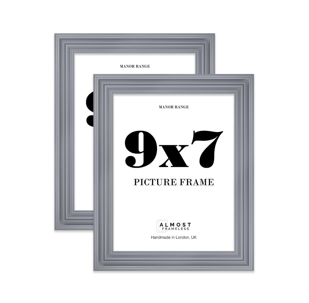 9x7 Picture Frame, Display 9x7 Pictures (22.9 x 17.8cm) - Scandi Grey Rich-toned 42mm Edge Frame for Home Décor - 2 Pack