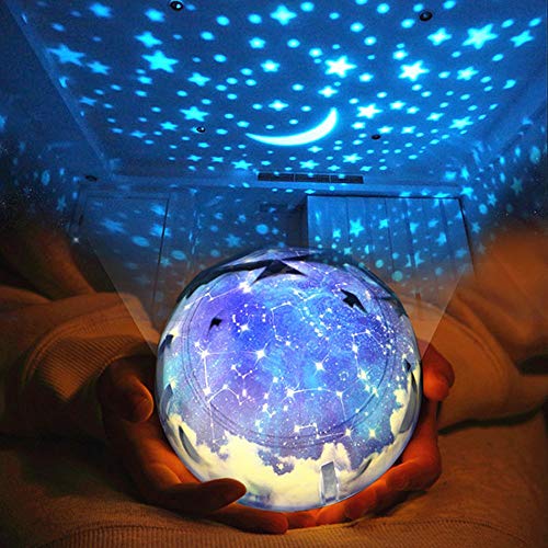 Preisvergleich Produktbild Jiayida Kinder Baby LED Nachtlicht Sternenhimmel Projektor Lampe Schlummerleuchten Sterne Nachtlicht Projektor Drehbar mit 3 LED, Weihnachtsthema Film Enthalten, Multi Modus, 2 Energieversorgung