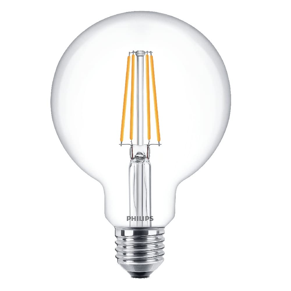 Philips Paquete de 6 bombillas LED clásicas de filamento transparente G95, 7 W (60 W), E27 ES, rosca Edison grande, 2700 K, blanco cálido, 806 lúmenes, 15000 horas, ambientador de coche incluido, 80+