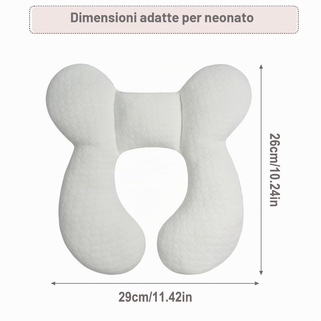 cuscino da viaggio per neonati con supporto per la testa (aggiornato), morbido cuscino in cotone per neonati per seggiolini auto e passeggini, bianco