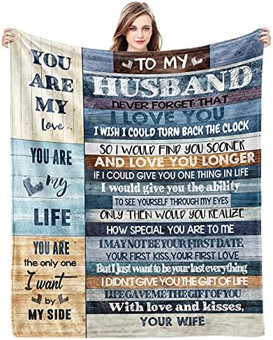 Anniversary Romantic Gifts for Him, Birthday Gifts for Husband from Wife, to My Husband Personalized Gifts for Men Ultra-Soft Throw Blanket, Wedding Father's Day Husband Gift (60 x 50 in)