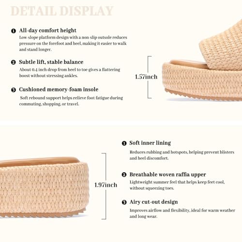 Image of Monrovia Platform Sandals Women Raffia Espadrille Slides, Woven Straw Flatform Beach Sandals Women, Slip On Summer Vacation Shoes, Comfortable Casual Daily Wear