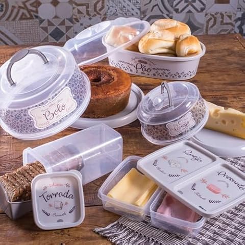 Plasutil Breakfast Storage Set, 5 Pieces, Reusable Containers, Bread Storage, Cake Holder, Toast & Bread Keeper, Cheese Storage Container, Deli Meat & Bacon Keeper Container BPA-Free Cover