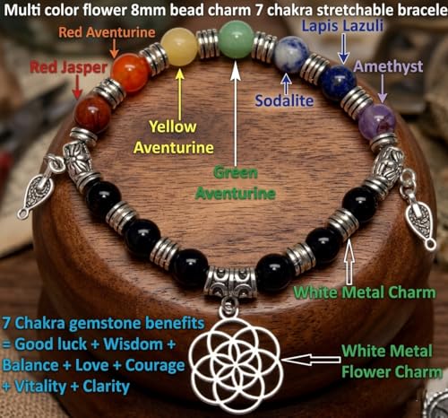 Image of Natural Gemstone Bead Bracelet for Women - Healing Crystal Reiki Bracelet, Handmade Spiritual Protection Jewelry, Energy Stone Stretch Bracelet Gift for Women & Girls