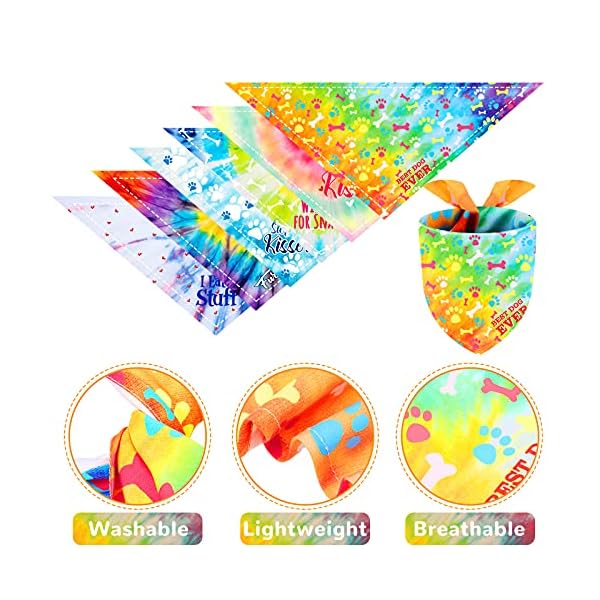 6 pieces tie dye dog bandana rainbow pet triangle scarf colorful dog costume adjustable reversible pet triangle bibs washable dog kerchief puppy neckerchief for pet dog cat daily wear birthday party - image 4