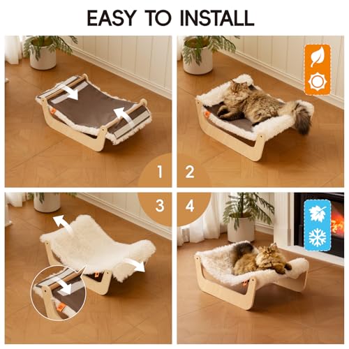 MEWOOFUN Katzenbett, Katzenbett Flauschig Hängematte Katze, Katzenbetten für Indoor-Katzen, Katzenhängematte aus Holz 58 x 44 x 22.5 cm, geeignet für Katzen, Hunde, Kaninchen, Kätzchen und Kleintiere