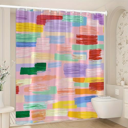 Rideau de douche à motifs géométriques de rectangles colorés en superposition 140x220 - 2