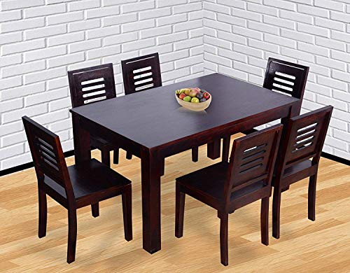 Image of Credenza Sheesham Wood Dining Table 6 Seater Dining Table with Chair || Dining Table Set || Dining Room Set || Six Seater Dining Set | Durable Wooden Dining Table | 6 Seater, Mahogany Finish