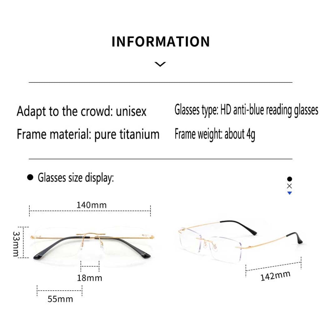 WZX Gafas de Lectura sin Marco de visión Anti-Azul Hombres Anti-Ultravioleta Anti-Fatiga Ocular Dolor de Cabeza Gafas de luz Anti-Azul Anti-Fatiga ultraligeras de Mediana Edad y Ancianos