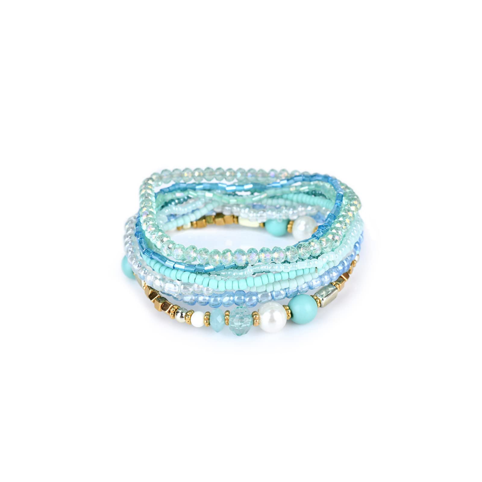 COLORFUL BLING Bohemian Crystal Beaded Bracelets Set Multilayer Stackable Bracelets Boho Charms Stretch Bracelet Handmade Multicolor Crystal Beaded Bangles Strand Bracelet Set