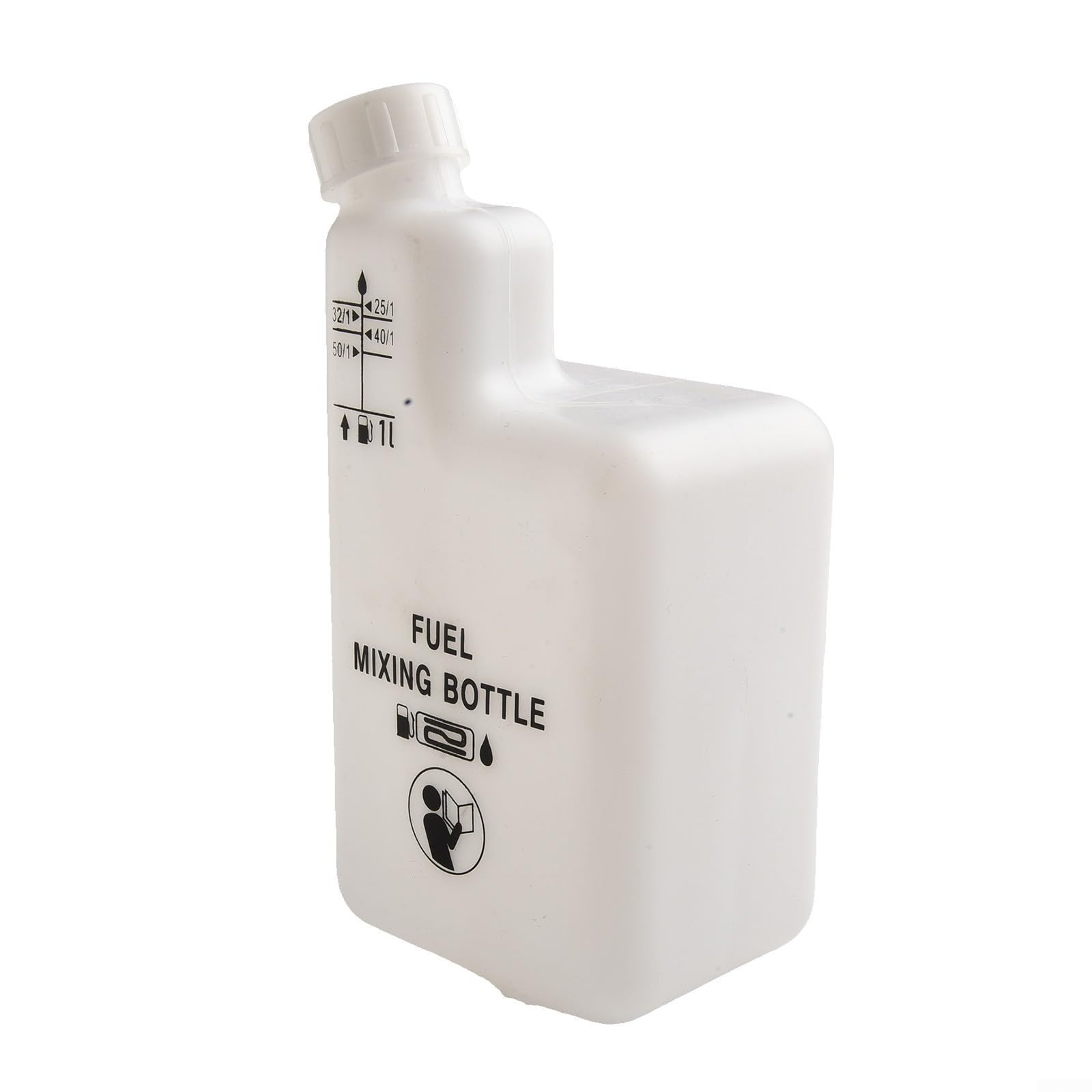 2-Takt Benzin Öl Mischflasche 1L mit genauen Verhältnismarkierungen 25:1 32:1 40:1 50:1 für Kettensäge Trimmer Motor Kraftstoffmischung 215mm Höhe Kunststoff Schwarz Weiß