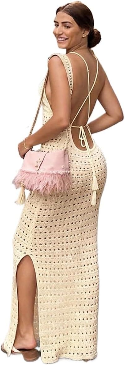 Womens Sexy Backless Slit Dress Swimsuit Cover Up, Summer Beach cover ups for swimwear