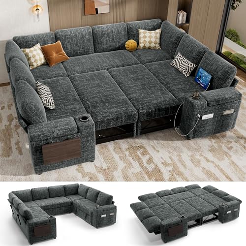 Vipbear 111" Modular Sectional Sleeper Sofa with Pull Out Bed,